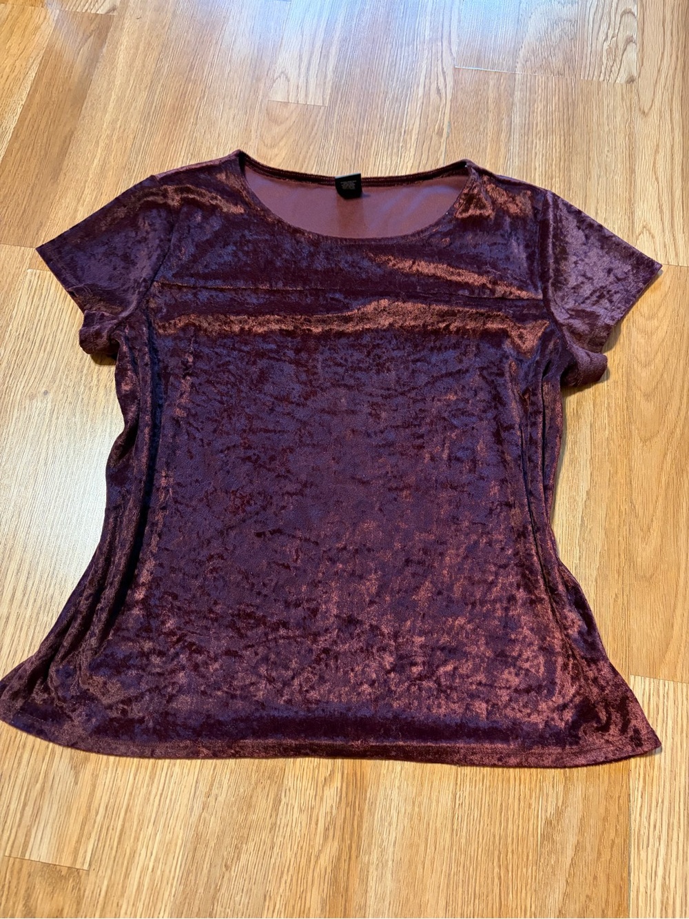 City Streets Crushed Velvet Short Sleeve Top - Plum